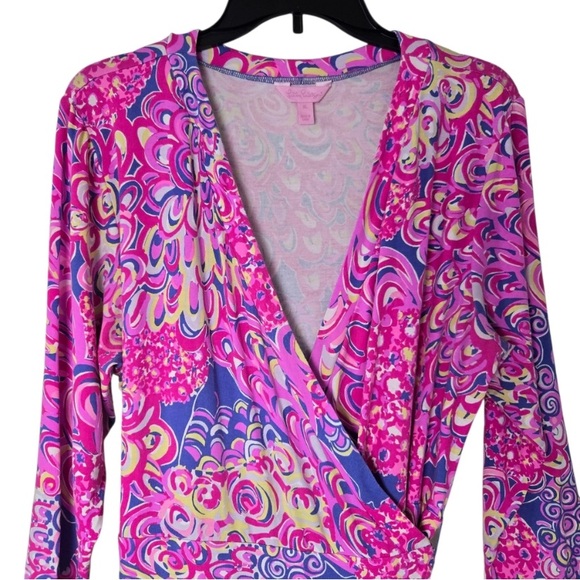 Lilly Pulitzer Karlie Wrap Romper Iris Blue Pink Pop Up Lillys Lagoon XL - Picture 5 of 11